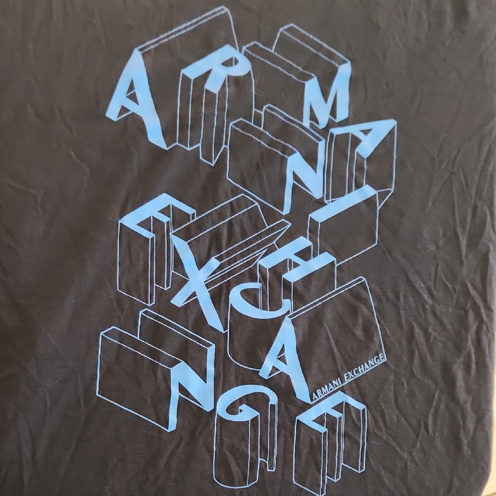 Armani Exchange Black Tee with Blue Geometric Design